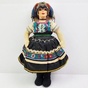 Czech Traditional Vintage 1950s Girl Doll Ornate Headdress Outfit Czechoslovakia